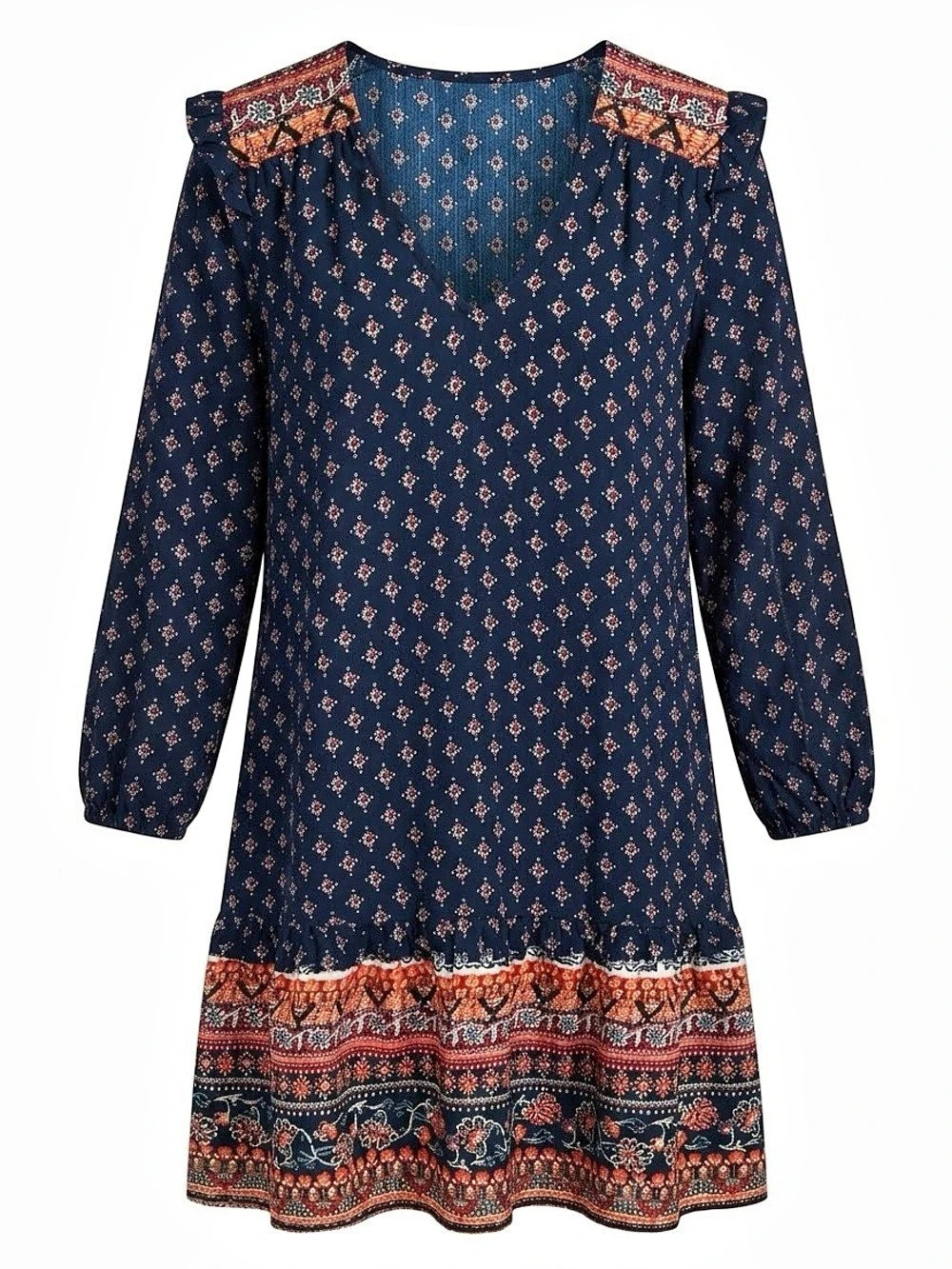 Stylehouse Boho Geometric Border Print Mini Dress S
